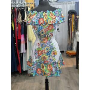 Boston Proper Laser Cut Floral Print Off The Shoulder A-Line Dress